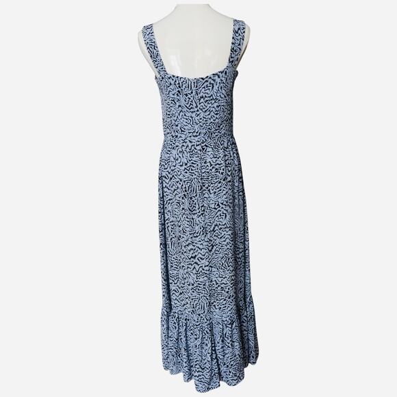 HVN Olympia Printed Sleeveless Gown Dress With Ruffle Hem In Blue Size 4 - Picture 12 of 14